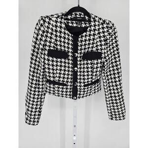 Forever 21 Womens Sz M Cropped Blazer Jacket Black White Herringbone Tweed